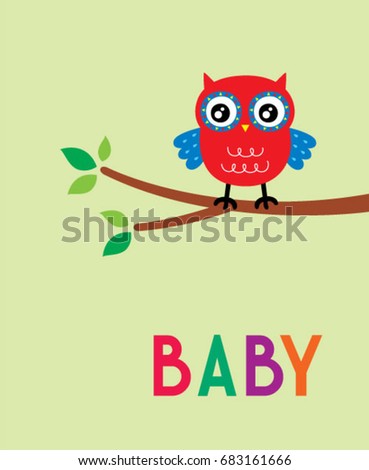 Cute beautiful red and blue owl on a branch in spring