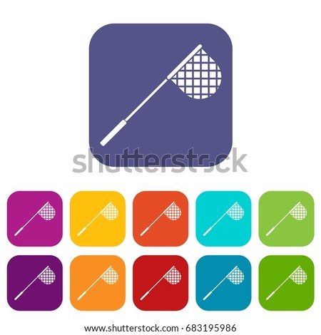 Fishing net icons set vector illustration in flat style in colors red, blue, green, and other