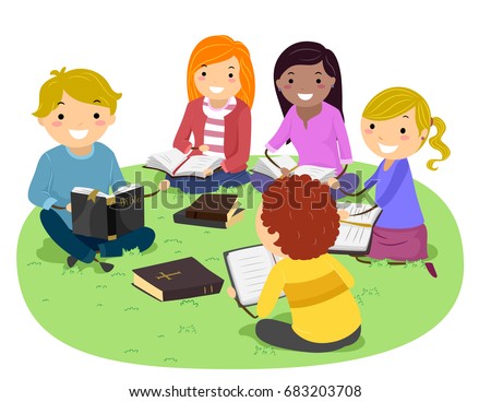 Stickman Illustration Featuring Teenagers Having a Bible Study Session at a Park