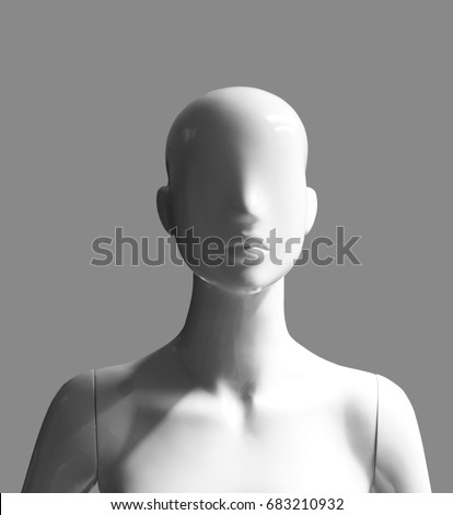 human female mannequin portrait photograph with light and shadow effects isolated on grey background Royalty-Free Stock Photo #683210932