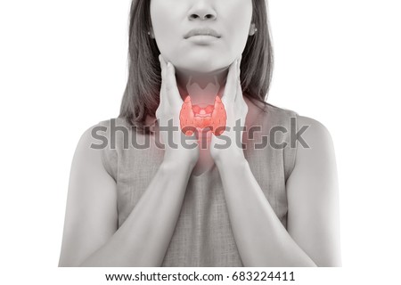 Women thyroid gland control. Sore throat of a people isolated on white background. Royalty-Free Stock Photo #683224411