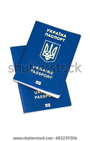 Foreign passport of Ukraine isolated on white background. Ukrainian traveler. The Ukrainian migrant. Visa-free regime for Ukraine