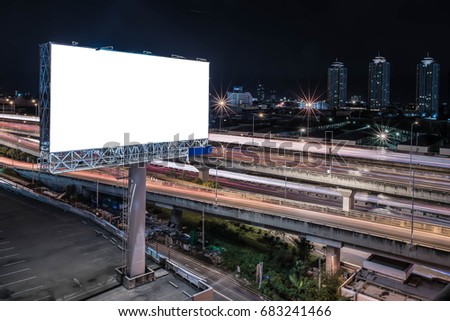 Blank white billboard on the background of the highway at evening, mock up