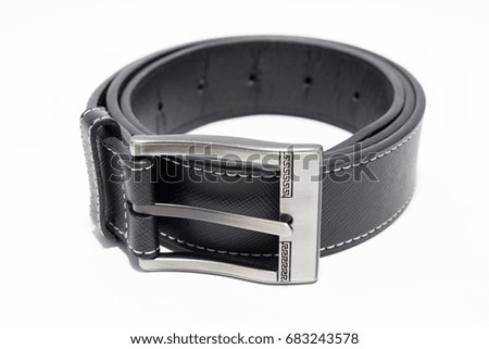 Black leather belt on a white background.