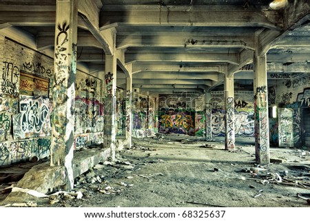 messy old warehouse Royalty-Free Stock Photo #68325637