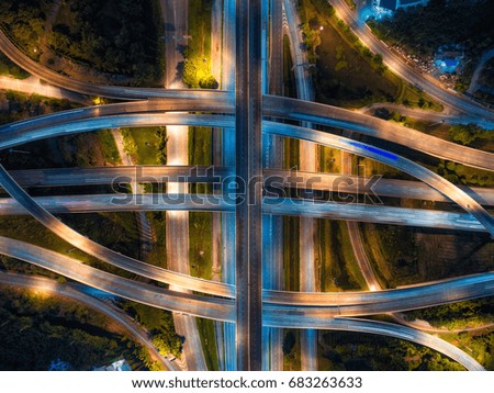 Beautiful Aerial Thailand top view expressway road at night 