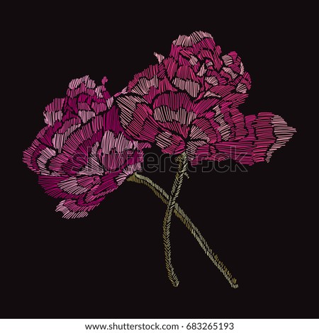 Elegant bouquet with rose flowers, design element. Floral composition can be used for wedding, baby shower, mothers day, valentines day cards, invitations. Embroidery decorative flowers