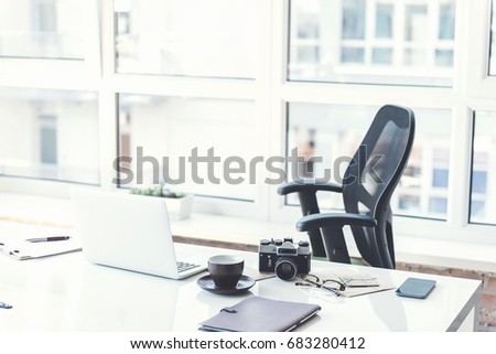 Desk of manager with personal things
