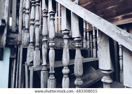 Wooden Railing of an antique staircase.