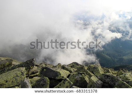 Stones and fog in the mountains