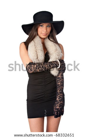Beautiful Sophisticated Chanel Girl with Uncropped Hat on White