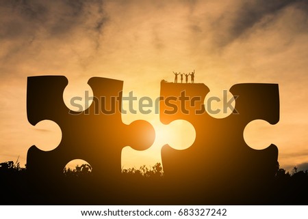 Silhouette family friendship happy, Concept jigsaw love of family.