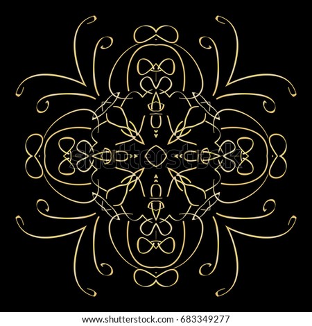 Ethnic gold color Mandala. black background. Decorative pattern. Vector illustration.