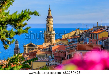 Old town of Menton on the French Riviera or Cote d'Azur Royalty-Free Stock Photo #683380675