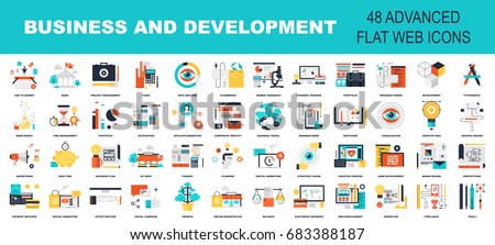 Vector collection of flat and colorful business and development concepts. Design elements for web and mobile applications. Royalty-Free Stock Photo #683388187