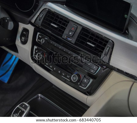The close up of luxurious car dashboard.