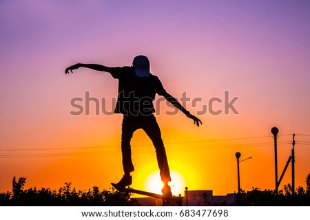 Tricks on skateboard on sunset background -Skateboarding tricks