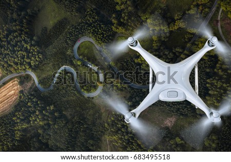 Drone flying over landscape. Royalty-Free Stock Photo #683495518