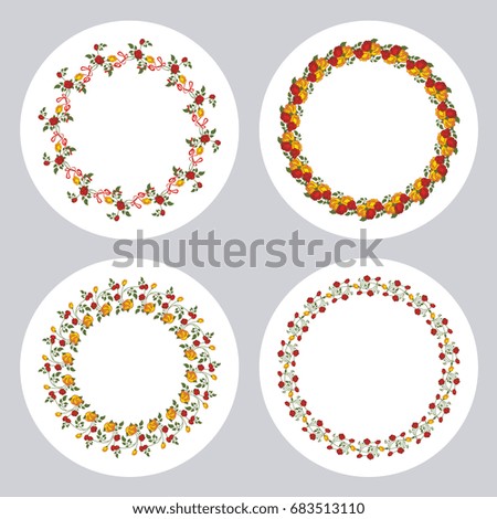 Set of round labels with roses. Vector clip art.