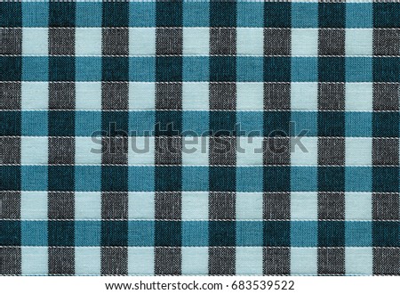 Bengaline, cotton texture background. Plaid material, turquoise Royalty-Free Stock Photo #683539522