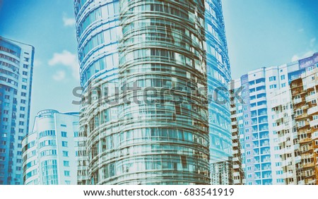 City life. Abstract background for your text. Megalopolis. Skyscrapers. Panoramic skyline. Creative design. Stylish artwork of modern city. Vintage.  