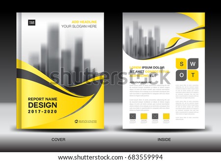 Annual report brochure flyer template, Yellow cover design, business advertisement, magazine ads, catalog, book, infographics element vector layout in A4 size