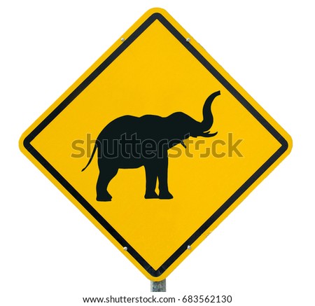 warning  for elephants, yellow warning sign, warning sign, lable, Yellow warning sign, Yellow sign  isolated on white background