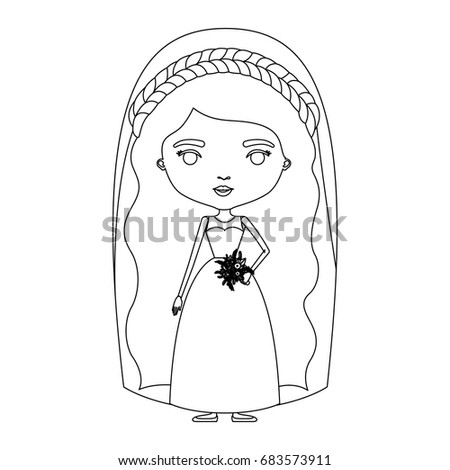 silhouette caricature cute woman in wedding dress with long hair vector illustration
