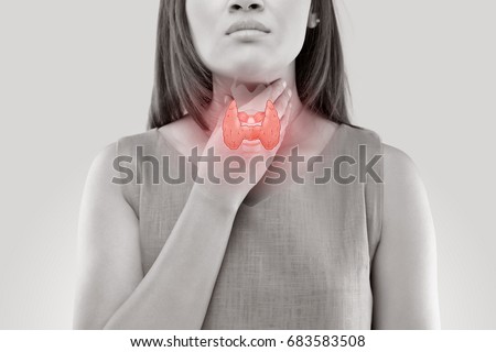 Women thyroid gland control. Sore throat of a people isolated on white background. Royalty-Free Stock Photo #683583508