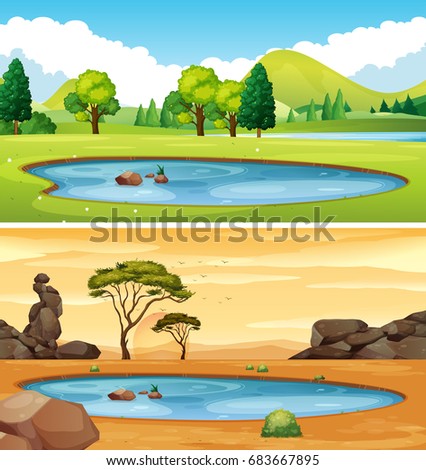 Two scenes with the pond illustration