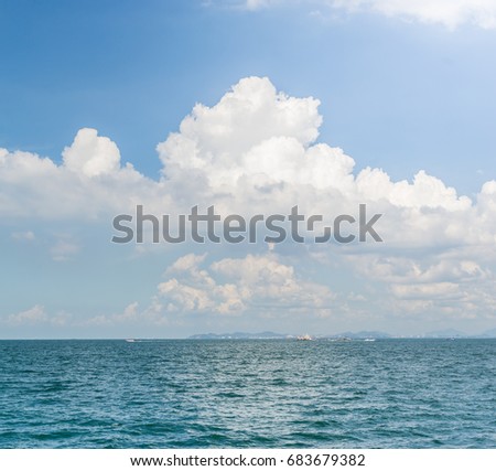 tropical blue ocean with cloudy and blue sky background. Horizon of the sea landscape. beautiful view in Asia. 