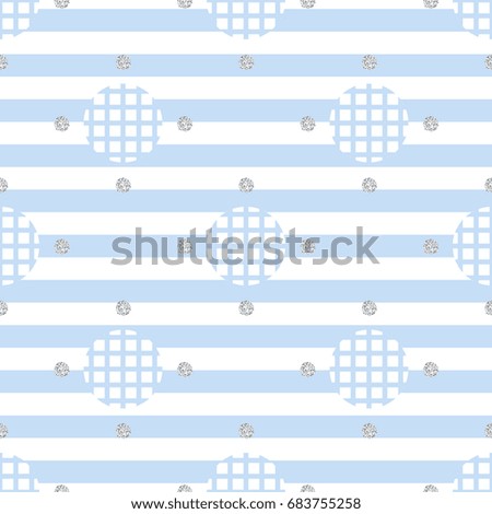 seamless monochrome simple dot with silver dot glitter pattern on blue stripe background