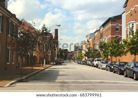 Little Italy district in Baltimore, Maryland, USA. Vintage photo filter. 