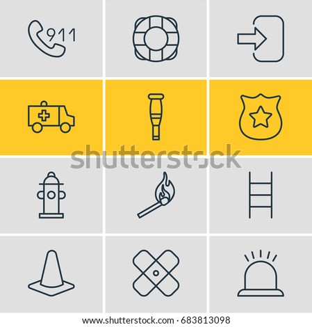 Vector Illustration Of 12 Extra Icons. Editable Pack Of Lifesaver, Stairs, Hotline And Other Elements.