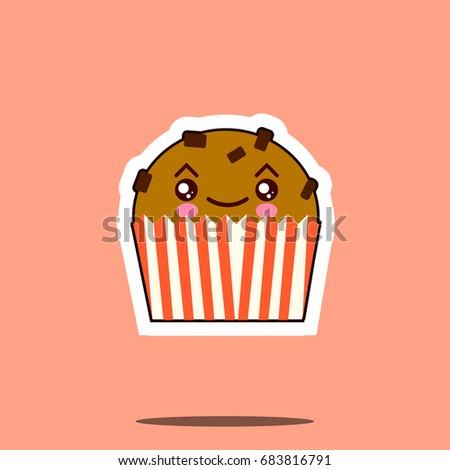 Cute kawaii cupcake Funny emoticon face icon. Flat design Vector Illustration