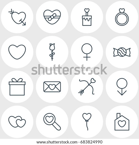Vector Illustration Of 16 Love Icons. Editable Pack Of Home, Lollipop, Gift And Other Elements.