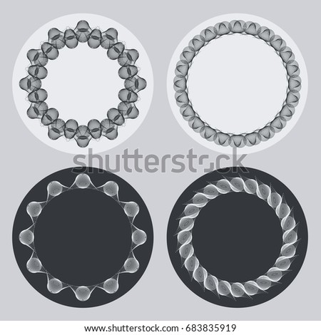 Set of silhouette round frames with floral elements. Design element for logo, banners, labels, prints, posters, web, presentation, invitations, weddings, greeting cards, albums. Raster clip art.
