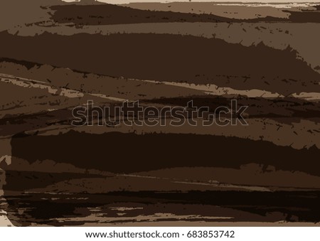 Horizontal brown background with dirty brush strokes. Grunge, sketch, ink, paint, graffiti. Vector illustration.