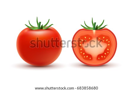 Tomato slice isolated on white. Tomato organic food photo-realistic vector illustration of healthy vegetable.