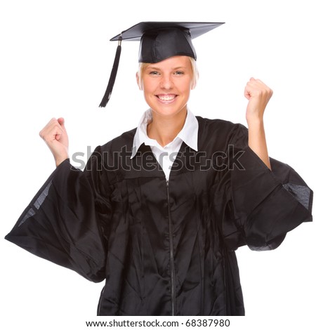 Full isolated studio picture from a young graduation woman