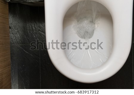 Water drained into the toilet bowl After the technician came to repair a toilet. When its did not flush down. Royalty-Free Stock Photo #683917312