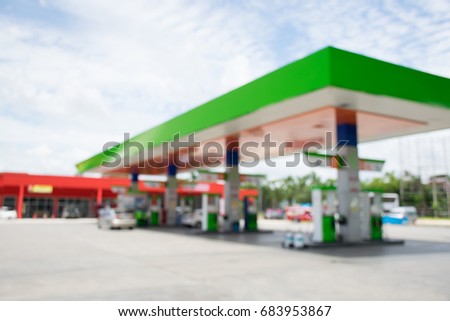Blurred gasoline station with beautiful blue sky