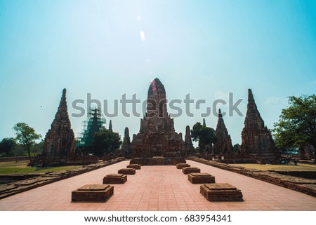 Ruined wat in old Siam Kingdom capital Ayutthaya, Thailand