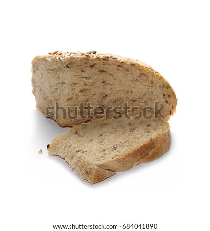 Whole wheat bread slices without additives, isolated on white background