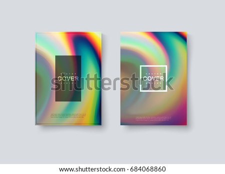 Abstract holographic iridescent cover design. Vector creative illustration. Mockup template for corporate branding. A4 paper size poster with abstract rainbow background. Flyer or brochure template.