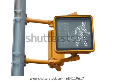 New York pedestrian traffic light isolated on white with clipping path