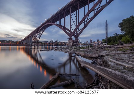 A Wide Angle Long Exposure of the Smith Avenue High Bridge Spanning the Mississippi River with Downtown St Paul in the Background at Dusk