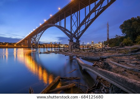 A Wide Angle Long Exposure Shot of the St Paul Smith Ave High Bridge over the Mississippi River at Twilight