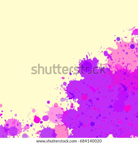Vibrant bright purple over beige watercolor artistic splashes frame with room for text. Vector illustration, square format.