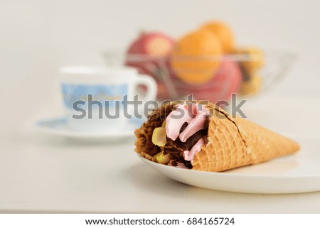 Ice cream in a waffle cup